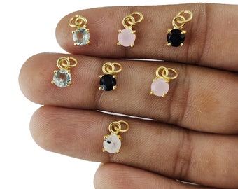 Round Gemstone Prong Setting Charm, 5mm Round Faceted Gemstone Charm, 925 Sterling Silver Gold Vermeil, Jewelry Making Supply