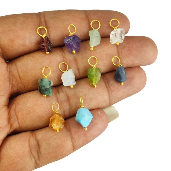 Raw Gemstone Charms, Gold Vermail Wire Wrapped Gemstone Pendant For Earring and Necklace, Selling Per Piece