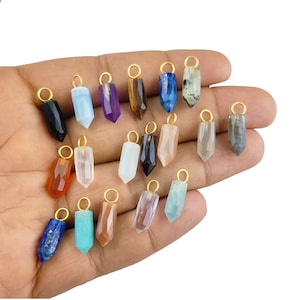 Fine Quality Natural Little Spikes Gemstone Charms, 925 Silver Gold Vermeil, 6x14mm Pencil Point Chakra Stone Pendant, Selling Per Piece