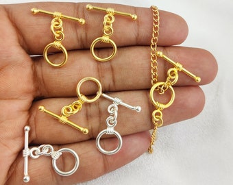 2 Piece Set of Gold and Silver Plated Toggle Clasps, Jewelry helping Components, Diameter 25x20mm Approximately