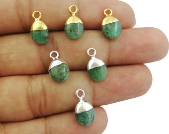 Natural Emerald Tumble Gemstone Pendant - Gemstone Electroplated Cap Charms - Selling Per Piece