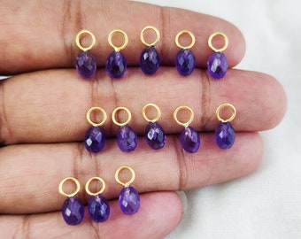 Amethyst Oval Drop Charms, Gold Vermeil Tiny February Birthstone Drop Pendant For Earring Necklace and Bracelet Hanging, Selling Per Piece