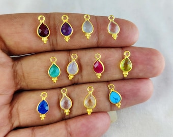 Tiny Bezel Pendant with Semi-Precious Gemstone, Pear Shape, Size 4x6mm Bezel Set Charm for Earrings, Bracelet, Jewelry, Selling By Per Piece