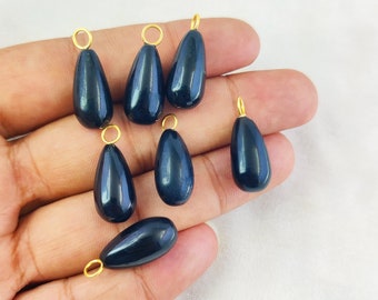 Black Onyx Gemstone Teardrop Pendant, Gold Vermeil Natural Onyx Gemstone Charms For Making Earring Jewelry, Selling Per Piece