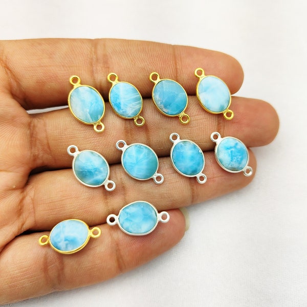 Connecteurs pour lunette en pierre gemme Larimar, forme libre, 9 mm - 12 mm, connecteur serti en argent sterling, 2 boucles, bijoux, vente à la pièce