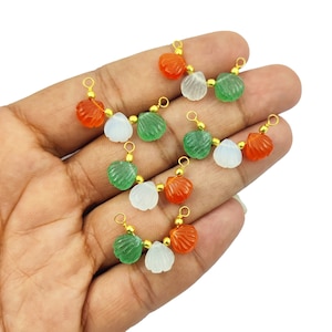 Semi Precious SeaShell Carving Gemstone Pendant, Gold Vermeil 2 Loop Tiny Charms Pendant For Making Necklace Jewelry, Selling Per Piece