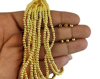 Gold Plated Smooth Round Copper Beads - 8 Inch Long Strand - Jewelry Finding Bead