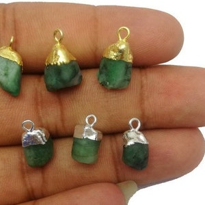 Green Emerald Rough Electroplated Birthstone Charm Pendant, May Birthstone Charms, Small Raw Gemstone Charms, Selling Per Piece