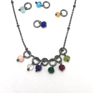Tiny Gemstone Oxidized Plated Wire Wrapped Birthstone Charms, Earring Charms, Necklace Charms, Bracelet Charms, Selling Per Piece
