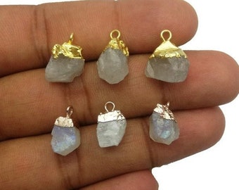 Rainbow Moonstone Rough Electroplated Birthstone Pendant, June Birthstone Small Raw Gemstone Charms, Selling Per Piece