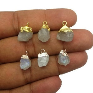 Rainbow Moonstone Rough Electroplated Birthstone Pendant, June Birthstone Small Raw Gemstone Charms, Selling Per Piece