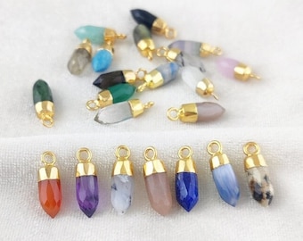 Gold Cap Gemstone Little Spike Charms Pendant - Electroplated Tiny Point Pendants For Earring and Necklace - Selling Per Piece