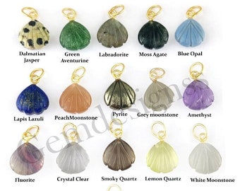 Natural Gemstone SeaShell Carved Pendant, Conch Shell Carving Charm, Healing Crystal Stone 925 Sterling Silver Gold Vermeil Gemstone Pendant