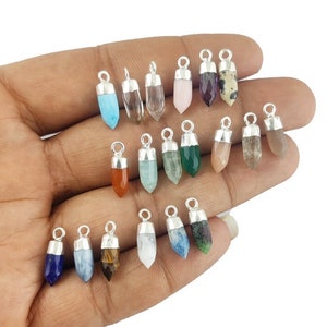 Silver Cap Semi Precious Gemstone Little Spike Charms Pendant - Gemstone Tiny Point Pendants For Earring and Necklace - Selling Per Piece