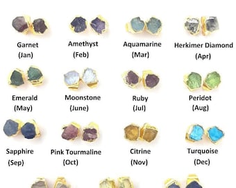 Birthstone Tiny Stud Earring - Birthstone Size 5mm to 7mm Approx. Gold Edge Electroplated Stud Earring - Selling Per Pair