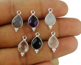 Gemstone Pear Cut Sterling Silver Fancy Bezel Pendant - Tiny 8x10mm Pear Faceted Gemstone Charms - Selling Per Piece