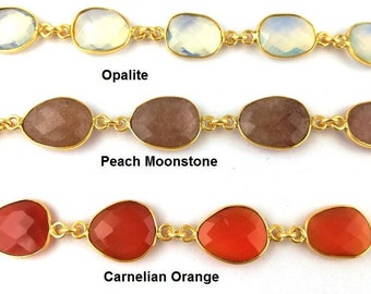 Newly Arrived Gemstone Bezel Connector Chain - 8mm to 12mm Freeform Size Faceted Gemstone Connector Chain - Selling Per Foot