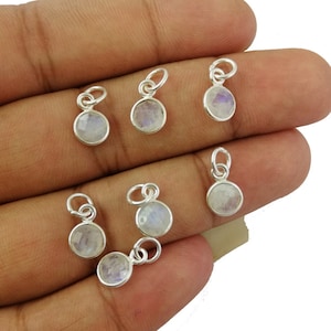 Rainbow Moonstone Tiny Round Birthstone Charms Pendant, 6mm Round Sterling Silver Bezel Set Gemstone Pendant, Selling Per Piece