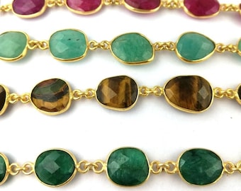 Gemstone Bezel Connector Chain - 8mm to 12mm Freeform Size Faceted Gemstone Connector Chain - Selling Per Foot