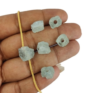 Aquamarine Raw Nugget Drill Beads- 3mm Center Drilled March Birthstone Beads- Bracelet Making Beads- Jewelry Making Beads- Selling Per Piece