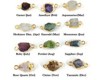 Birthstone Raw Gold Electroplated Edge Connector Charms, Birthstone Charms, Small Raw Gemstone Connector, Selling Per Piece