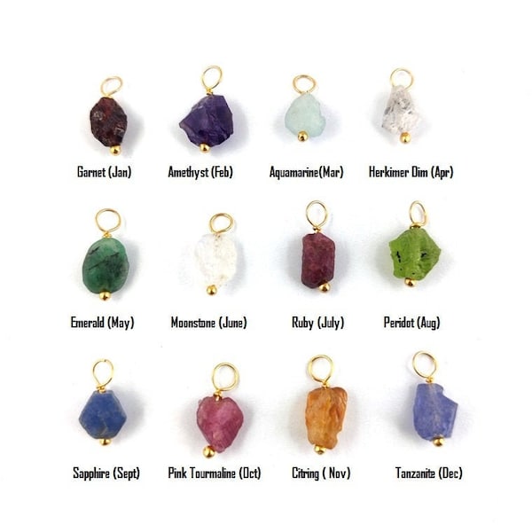 Beautiful Raw Birthstone Gold Plated Wire Wrapped Gemstone Pendant, 7mm to 10mm Small Raw Gemstone Charms, Selling Per Piece