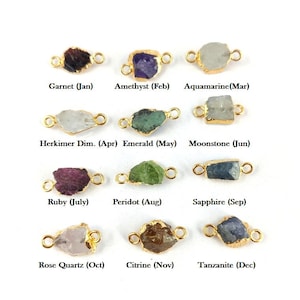 Birthstone Raw Gold Electroplated Edge Connector Charms, Birthstone Charms, Small Raw Gemstone Connector, Selling Per Piece