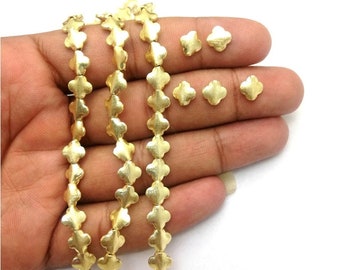 Brushed Gold Plated Copper Clover Shape Beads Strand - 8 Inch Long Strand - Jewelry Finding Bead