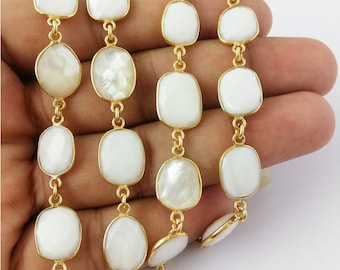 Semi Precious Gemstone Bezel Connector Chain - 8mm to 12mm Freeform Size Faceted Gemstone Connector Chain - Selling Per Foot