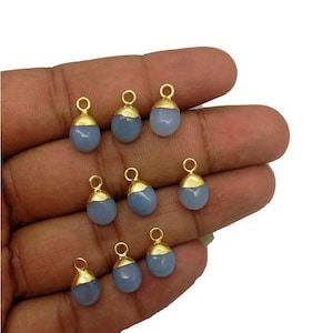 Blue Opal Smooth Tumble Gemstone Charm - Gemstone Gold Electroplated Cap Charms - Selling Per Piece