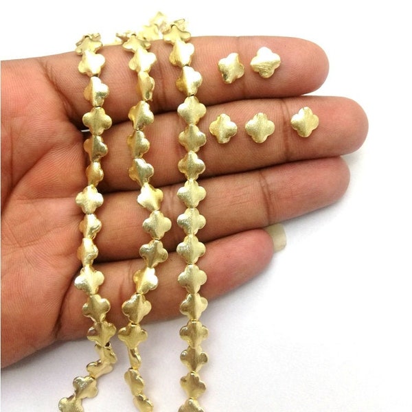 Brushed Gold Plated Copper Clover Shape Beads Strand - 8 Inch Long Strand - Jewelry Finding Bead