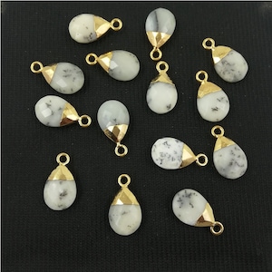 Dendrite Opal Pear Drop Gold Cap Gemstone Pendant - 9x13mm Pear Cut Gemstone Charms