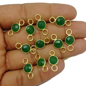 Green Onyx Round Gemstone Bezel Connector - 8mm Faceted Gemstone 2 Loop Charms