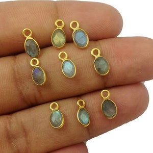 Labradorite Oval Bezel Charms Pendant - Tiny 4x6mm Faceted Oval Charms, Selling Per Piece