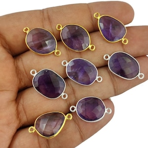 Amethyst Gemstone Bezel Set Connectors - Free Form Size Bezel 2 Loop Connector - Stone Use Full For Provide Stress Relief, Selling By Piece