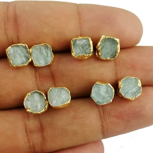 Aquamarine Raw Gemstone Stud Earring- March Birthstone Stud Earrings- Push Back Closure Tiny Earrings- Perfect Gift Idea- Selling Per Pair