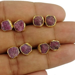 Ruby Raw Gemstone Stud Earring - July Birthstone Stud Earring