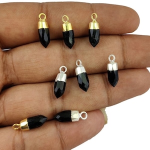 Black Tourmaline Electroplated Cap Spikes Gemstone Pendant - Jewellery Helping Charms - Tiny earrings charms - Selling Per Piece