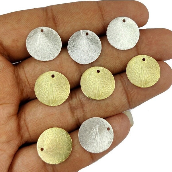 5 Piece Set of Brushed Plated Round Disc Charm - 16mm Disc For Jewelry Making Finding
