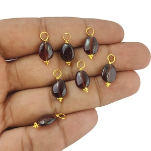 Granat Glatt Oval Charms Anhänger - Januar Birthstone Charms - Edelstein Gold Vermeil Draht gewickelt Charme - Armband Charms - Verkauf pro Stück
