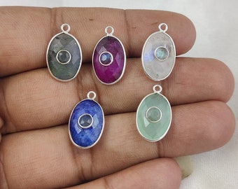 Gemstone Double Stone Pendant, 925 Sterling Silver Bezel Pendants, Gemstone Fashion Jewelry Charms, Selling Per Piece