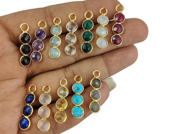 Birthstone Gold Plated Bezel Set Charm, Natural Round Gemstone Charms, Earring and Necklace Jewelry, Handmade Jewelry, Selling Per Piece