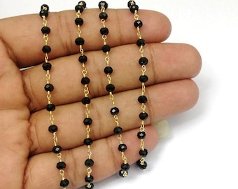 Schwarzer Onyx Edelstein Perlen Kette - 4 mm Facettierte Rondell Perlen Kette - Verkauf Per Feet