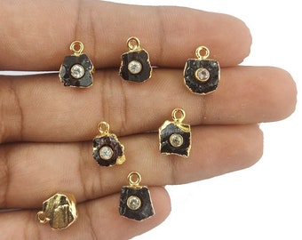 Amazing Garnet Raw Gold Electroplated Edge Gemstone Pendant with Crystal CZ, January Birthstone Charms, Selling Per Piece