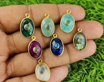 Semi Precious Gemstone Double Stone Pendant, Gemstone Fashion Jewelry Charms, Selling Per Piece