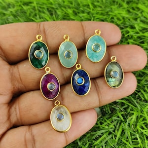 Semi Precious Gemstone Double Stone Pendant, Gemstone Fashion Jewelry Charms, Selling Per Piece