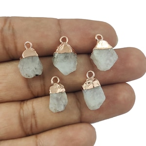 Raw Rainbow Moonstone Rose Gold Electroplated Pendant Raw Gemstone Charms, Selling Per Piece