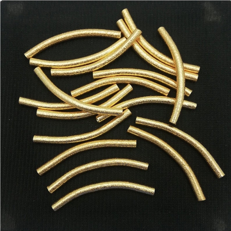 10 Piece Set of Brushed Gold Plated Curved Tube Bead Handmade Jewelry Making Component Measuring 3mm x 40mm