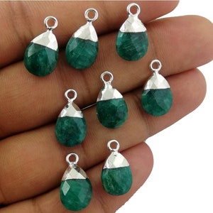Green Emerald Pear Shape Gemstone Pendant- Gold Plated 9x13mm Gemstone Charms For Jewelry Making- Selling Per Piece