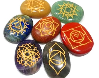 Seven Chakra Meditation Palm Stones-Harmony of the Chakras 7 Chakra Stone 30x40mm 613Cts